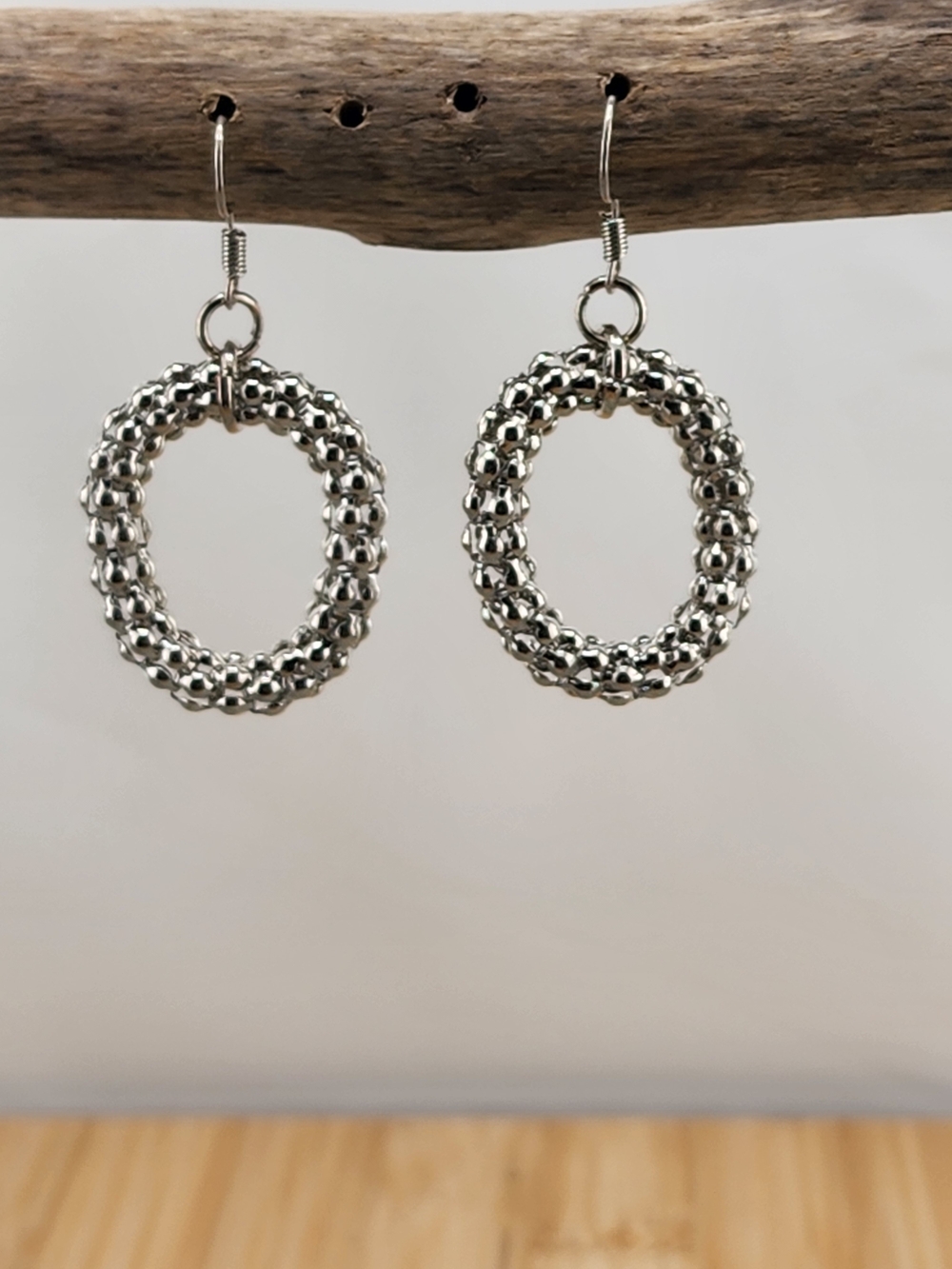 Silver Tone Beaded Hoop Earrings - Women Jewelry 0576